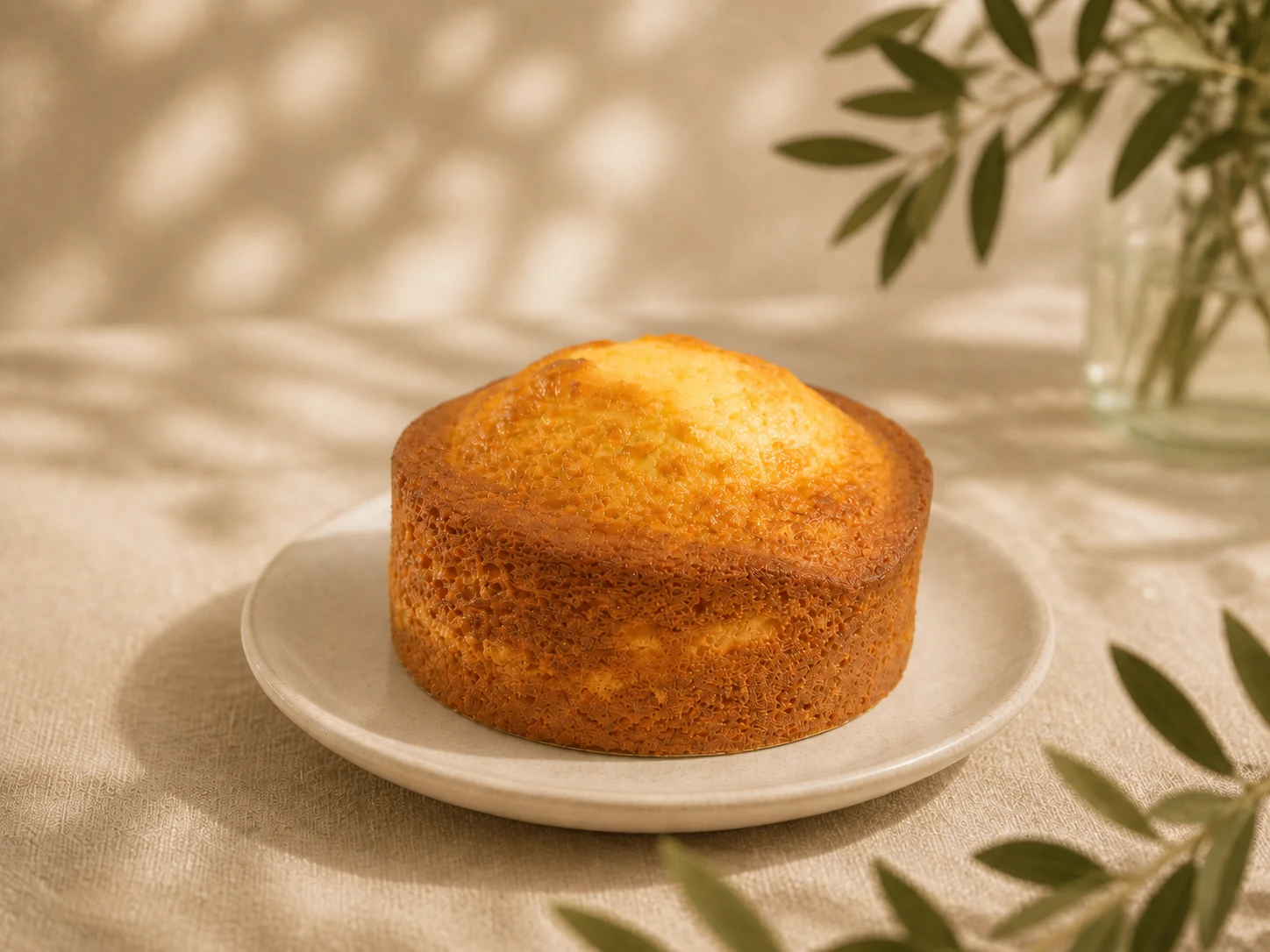 Bolo de laranja sobre prato de cerâmica marfim